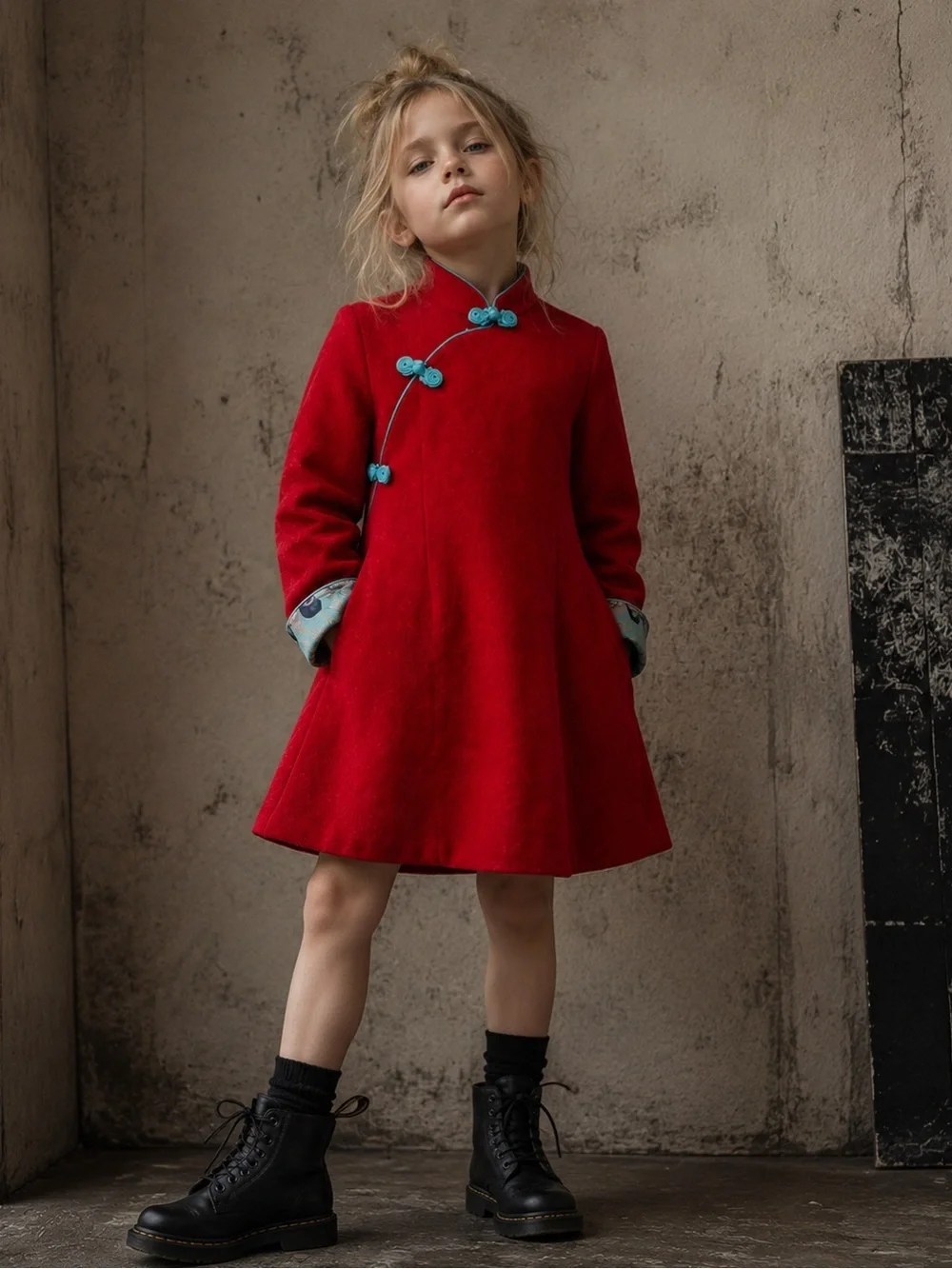 Chou-Chou Chic Red Wool Blend Chinese Style Padded Dress Coat Kids Size 120